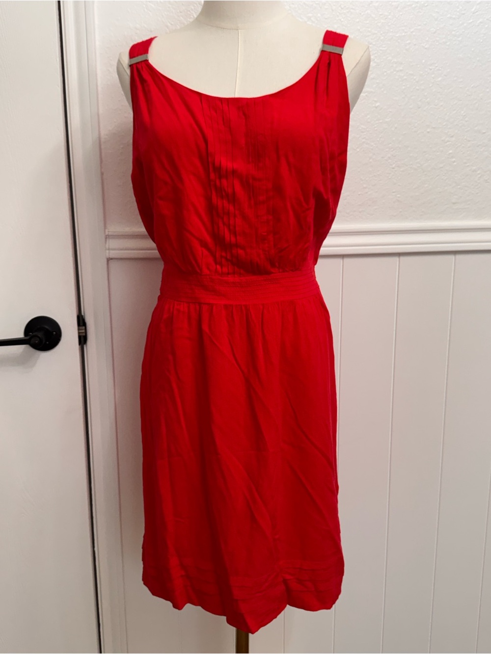 White House Black Market Red Sleeveless Pleated Waist Dress